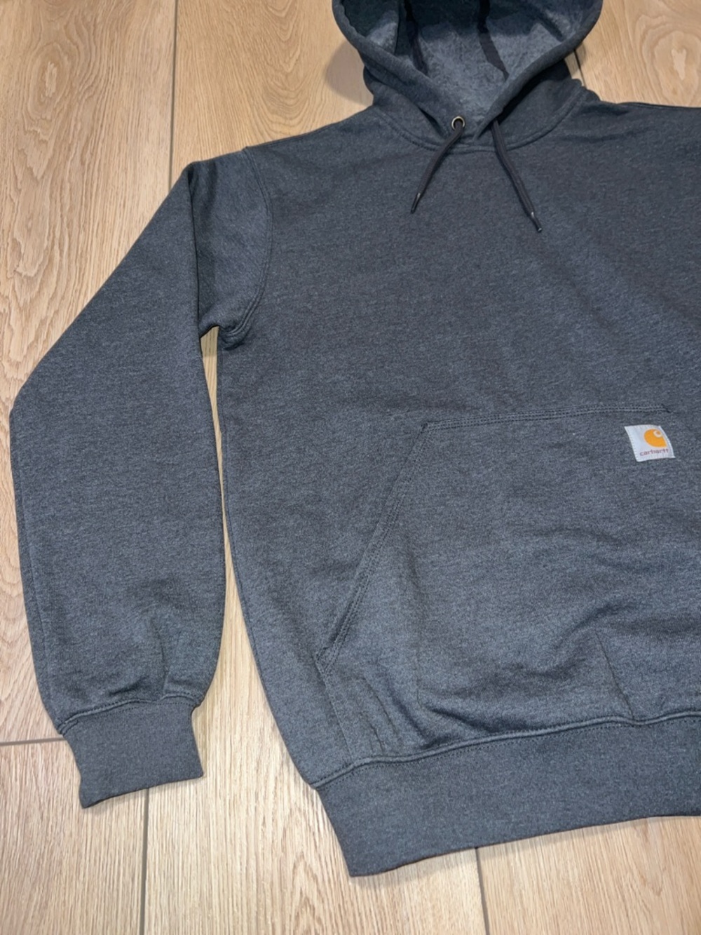 Carhartt Men’s Charcoal Hoodie with Neon Sleeve Logo - Picture 8 of 16